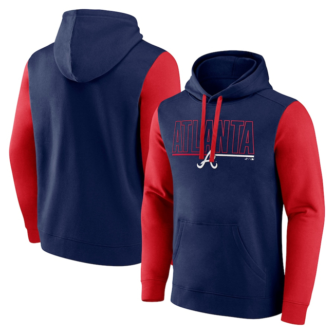 Men's Navy Atlanta Braves Outline Fleece Pullover Hoodie